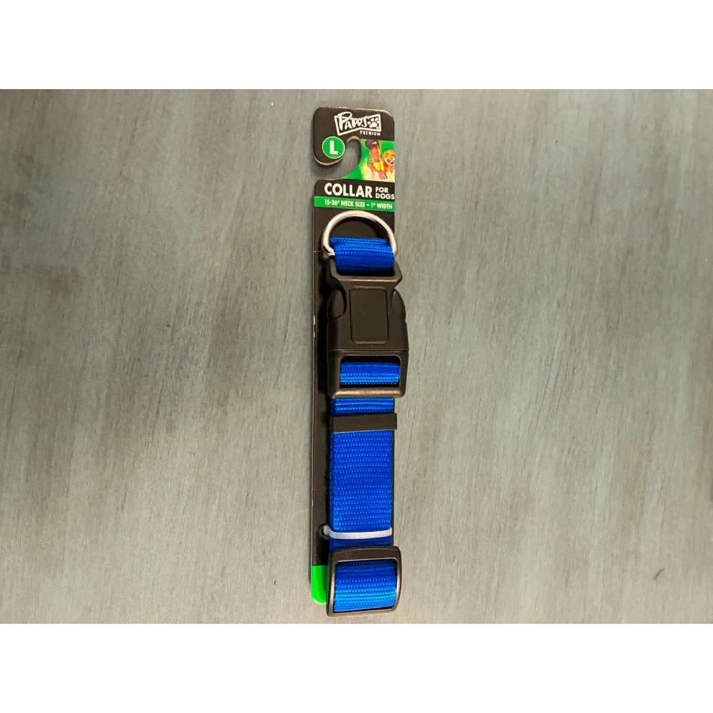 Paws Premium Dog Collar Large Blue New Adjustable Nylon 15-26 Inch Neck